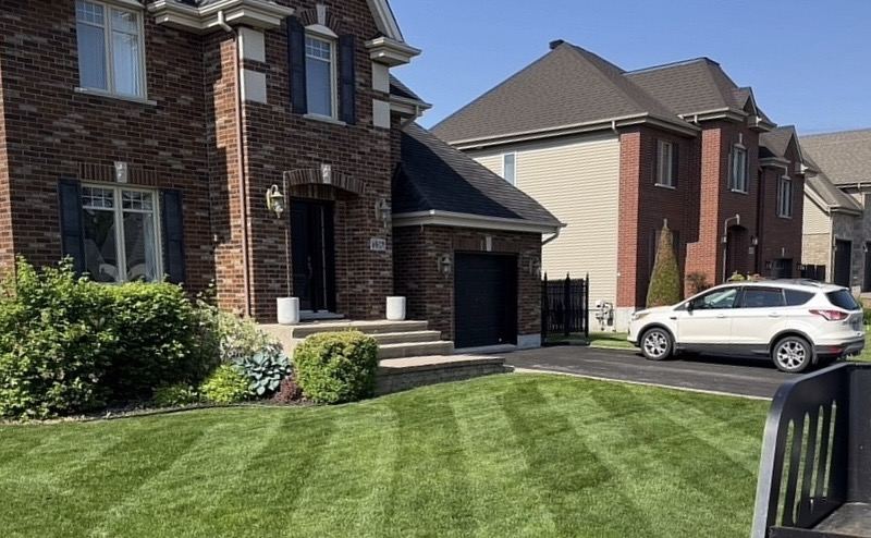 Freshly mowed and striped front lawn